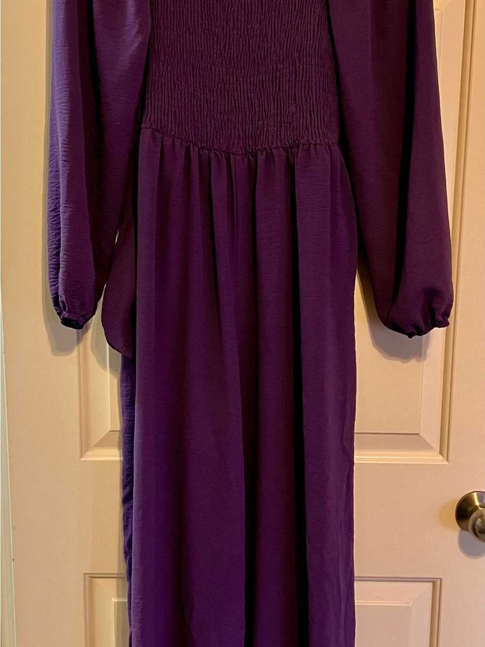 Dokotoo Deep Purple Smocked Off-Shoulder Wide Leg Jumpsuit - Size L